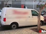 Risky Public Sex in a Moving Van ends with Cumshot on her Tits 11/16