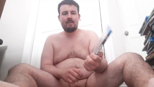 Naked guy talking about blu-ray collection