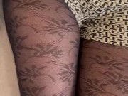 her nylon legs excite me so I cum on them 9/16