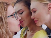 WOWGIRLS Three amazing lesbians Nancy A, Freya Mayer and Astrid licking each pther's pussy on the bed 4/16