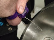 Peeing in public toilet wearing chastity with help from my gf 10/16