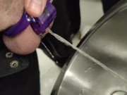 Peeing in public toilet wearing chastity with help from my gf 11/16