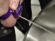 Peeing in public toilet wearing chastity with help from my gf 12/16