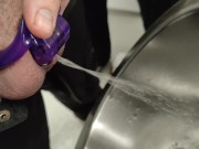 Peeing in public toilet wearing chastity with help from my gf 15/16