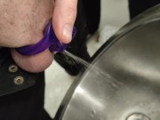 Peeing in public toilet wearing chastity with help from my gf 8/16