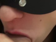 She gave a blowjob with her delicate lips and got sperm in her mouth 7/16