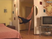Small tits blonde gymnast Alla stretching legs 1/16