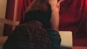 good girl sucks daddy's cock and fingers her tight ass blowjob redhead schoolgirl