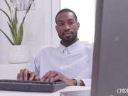 Petite Blonde Perky Tits Spinner is distracting Hollywood Cash from his work to give him a blowjob and take on a BBC 1/16