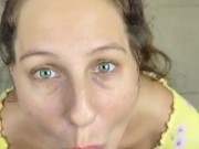 Naughty girl sucks like crazy and savors the cum and swallows it all. 1/16