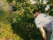OLD4K. Girl tempts old man and gets it on with him in the greenery 2/16