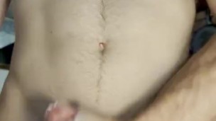 Hung Muscle jock using spit to lube up his cock and drain his balls