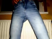 Striptease and surprisingly huge cumshots onto my torn blue jeans 😱🍌💧