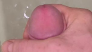 Straight guy jerks big dick in shower huge verbal cumshot moaning ginger trying not to get caught