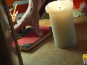 Fake Hostel - tall brunette MILF in sexy red fishnet outfit satisfies the man who calls for her on Halloween night 1/16