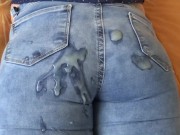 My husband's best friend cums on my ass with his jeans on after a mutual handjob