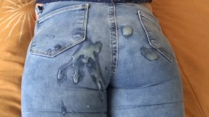 My husband's best friend cums on my ass with his jeans on after a mutual handjob