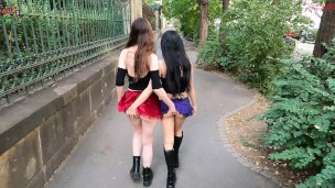 Young lesbians Sissi and Mel have sex in public