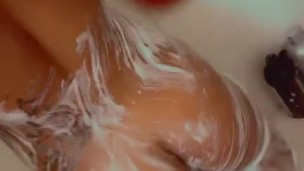 Rubbing down my sexy femme in the shower with soap!