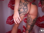 Skinny tattooed blonde deepthroats a big meaty dick 2/16