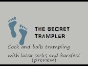 Cock and balls trampling in leather socks and barefeet 1/16