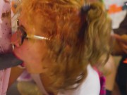 Halloween Orgy - Tattooed Girls get hard fucked + big facial cumshoots 3/16