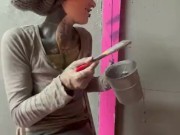 Tattooed Girl get fucked and facial while painting a wall 1/16