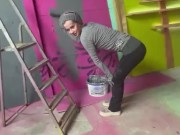 Tattooed Girl get fucked and facial while painting a wall 10/16