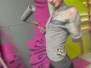 Tattooed Girl get fucked and facial while painting a wall 15/16