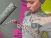 Tattooed Girl get fucked and facial while painting a wall 16/16