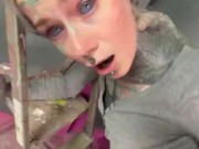 Tattooed Girl get fucked and facial while painting a wall