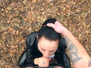 Outdoor Blowjob and Facefuck with a Massive Facial for Ponytail Brunette in Leather Suite 4/16