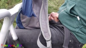 I play with my soft cock in a driving chairlift in the Bavarian Alps. Public fun outside.
