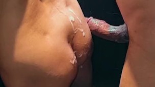 Real couple showering - Petite girl takes thick hard cock