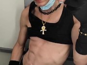 TikTok eboy stroking big dick in public plane bathroom 13/16