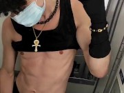 TikTok eboy stroking big dick in public plane bathroom 4/16