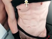 TikTok eboy stroking big dick in public plane bathroom 7/16