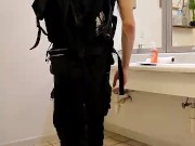 Jacking off nutting in public bathroom