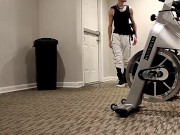 Hot teen stroking horse dick in public gym bathroom