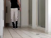 Hot teen rubbing enormous cock in public gym bathroom after workout 3/16