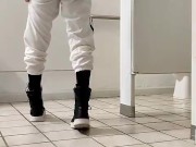 Hot teen rubbing enormous cock in public gym bathroom after workout 7/16