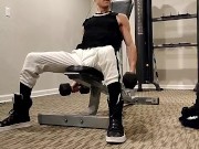 Hot teen stroking huge cock in public school gym bathroom 1/16