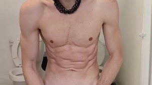 Str8 college student stroking in the middle of the school bathroom