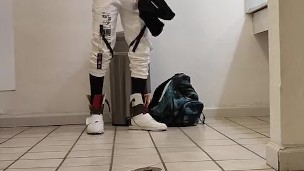 Hot skinny young twunk showing you his dick in the school bathroom