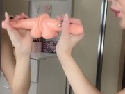 Dildo blowjob on mirror