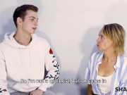 SHAME4K. Blonde mature doctor's inspection turns guy on and she spreads her legs 3/16