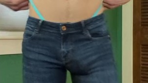 Hot twink cums while wearing thong