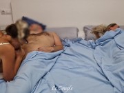 Horny girlfriend sneaks into her friend couple bedroom and tried secretly use man, but wife woked up 3/16