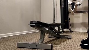 Gym twunk gets butt ass naked in bathroom and strokes his giant dick