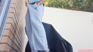 Huge cumshot - Hot Guy cums in a risky place